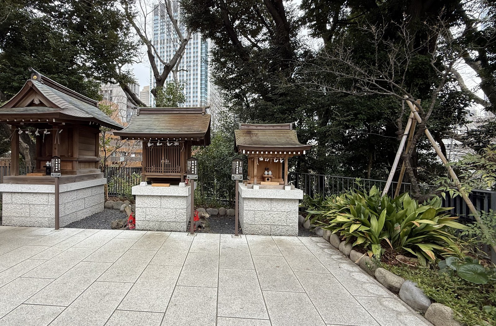 Three sub-shrines lined up on the grounds