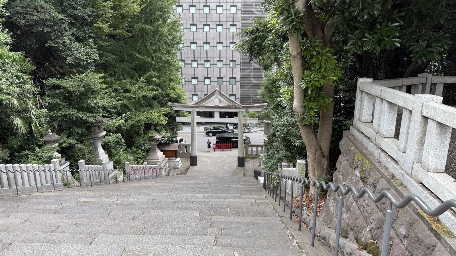 Torii below the stone steps of the main approach
