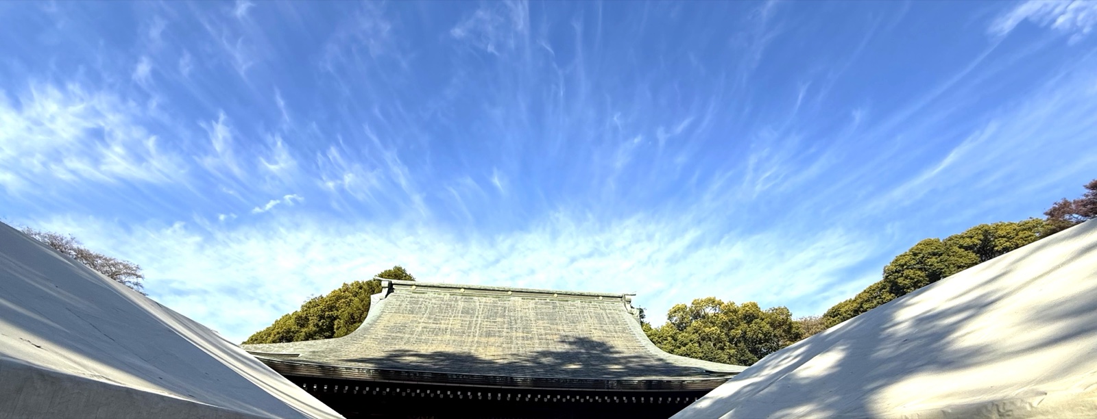 The shrine roof against the sky