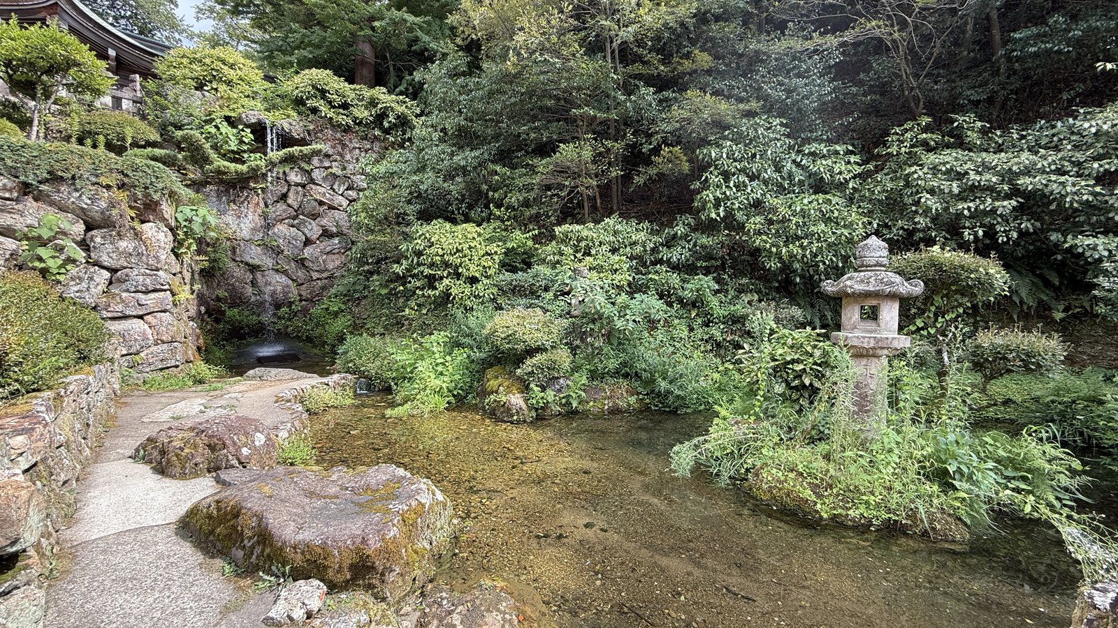 A garden of stonework and flowing water