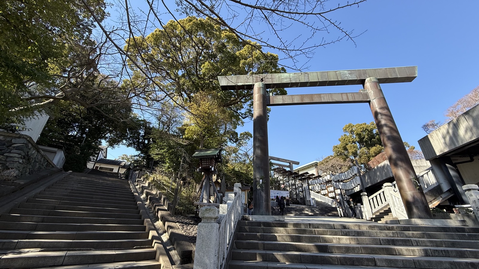 A torii partway up the stone steps