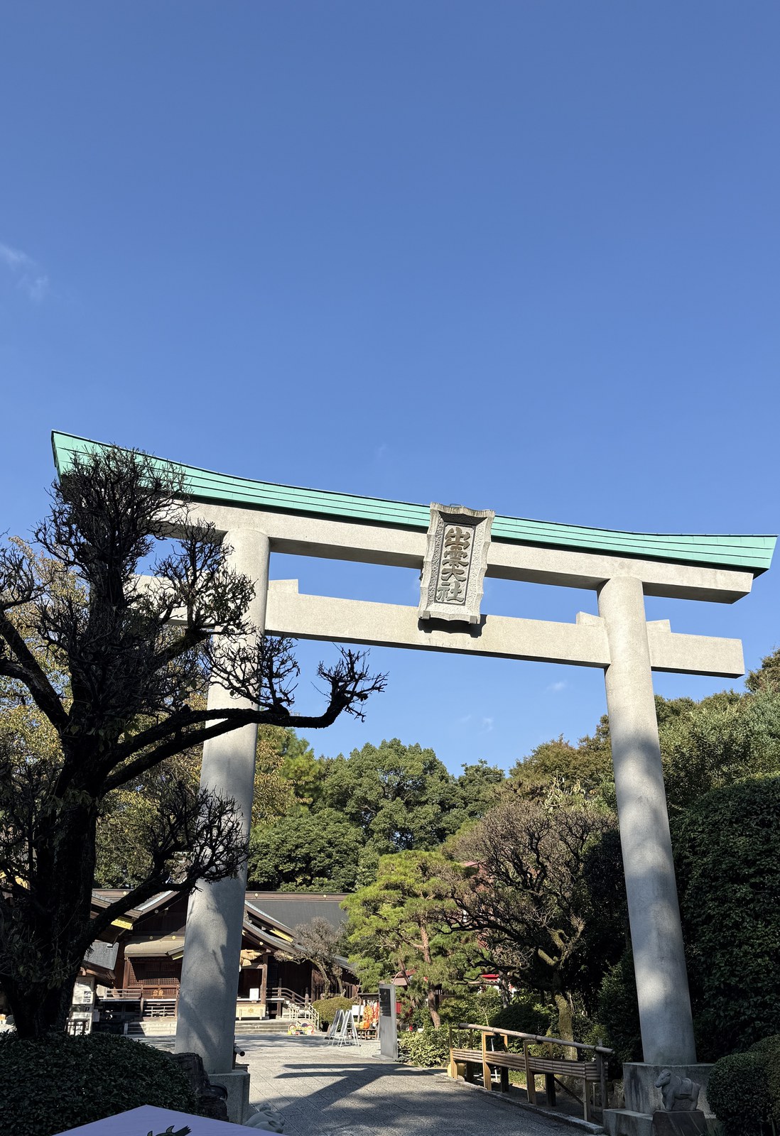 A large torii with a green top beam