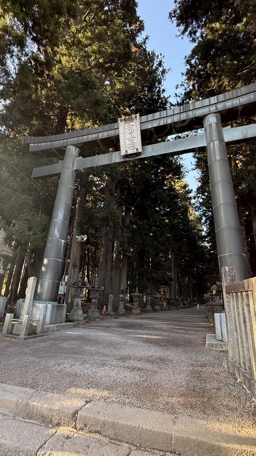 The great torii and the approach lined with stone lanterns