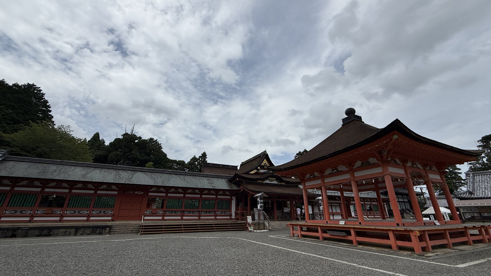 The corridor and a vermilion building